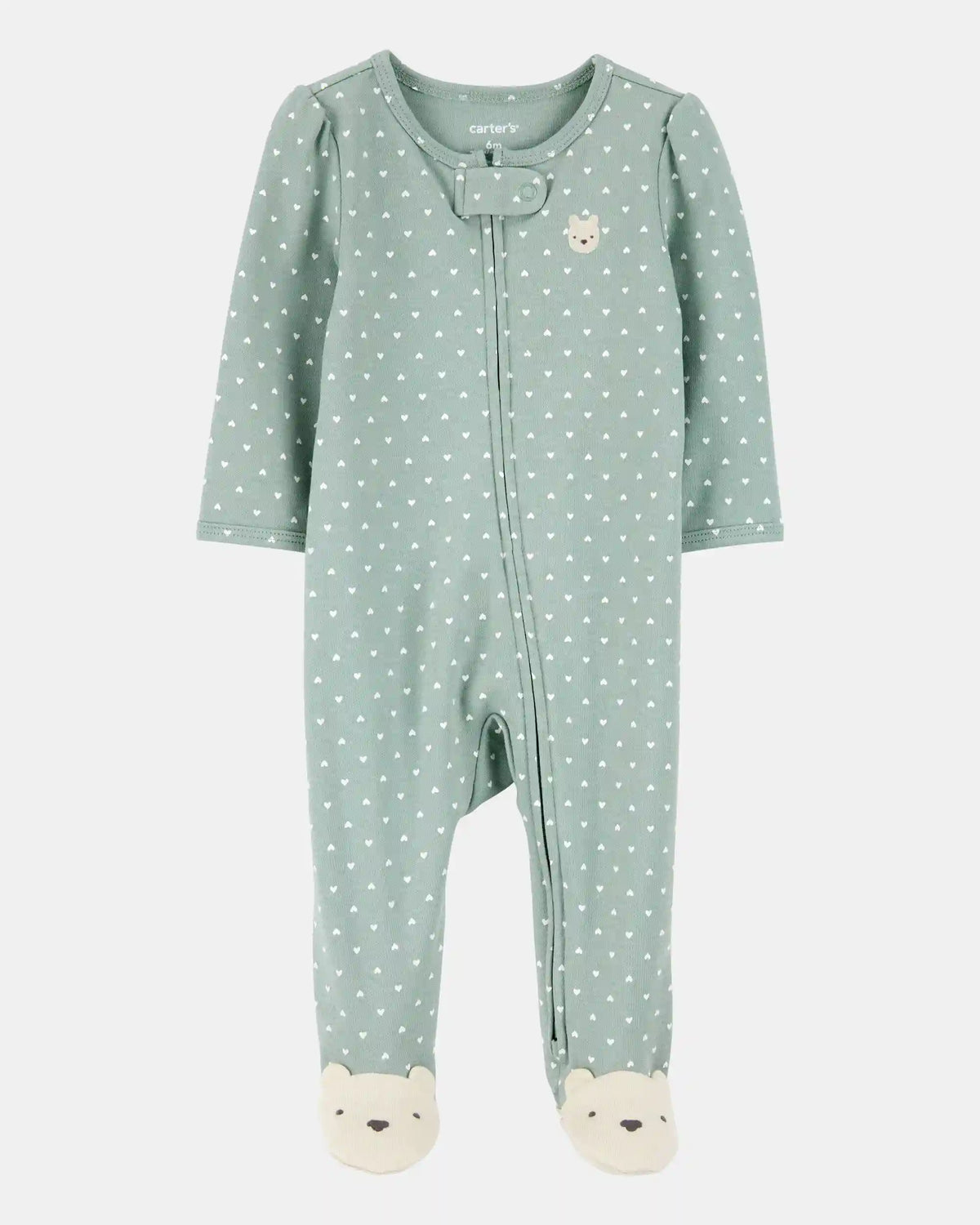 Baby Girl Polka Dot 2-Way Zip Cotton Sleep & Play Pajamas - Green