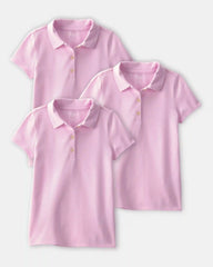 Girls 3-Pack Uniform Piqué Polo Shirts - Pink