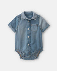 Baby Boy Denim Button-Down Bodysuit - Medium Wash