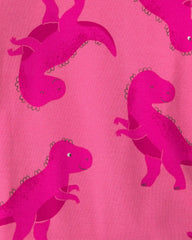 Toddler Girl 4-Piece Dino Heart Cotton Snug Fit Pajama Set - Pink