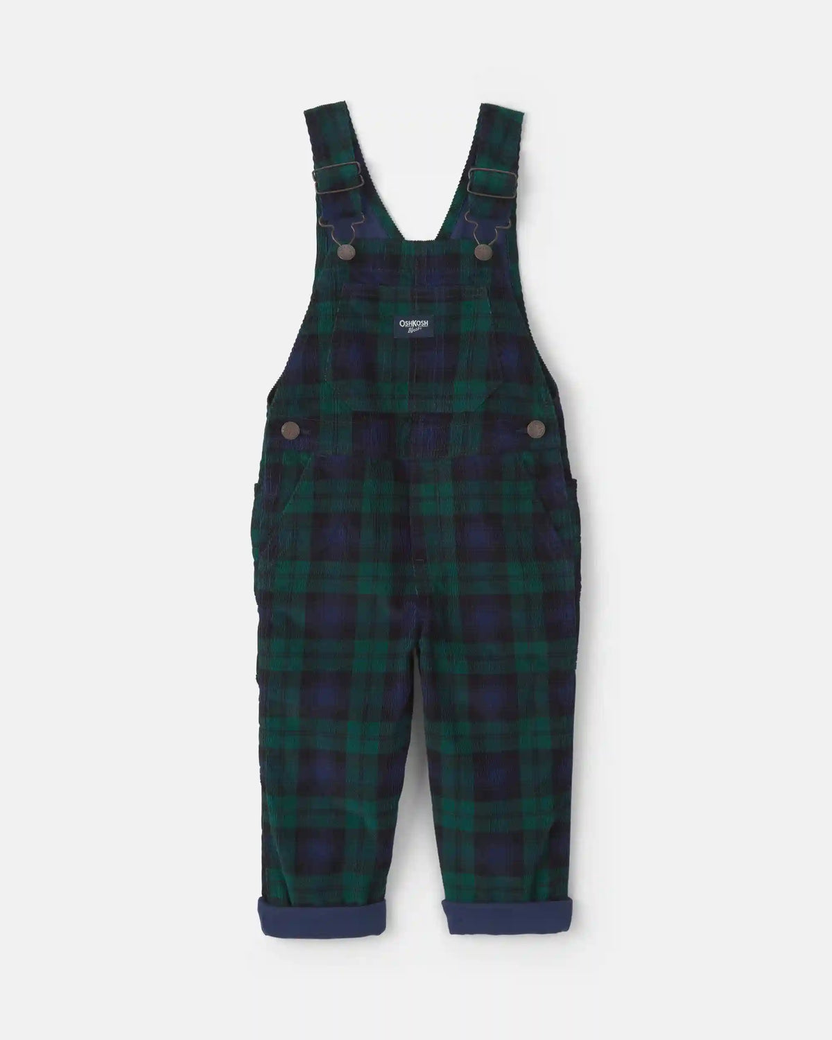Toddler Boy Plaid Corduroy Overalls - Navy Blue/Green