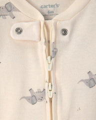 Baby 2-Pack Elephant Striped 100% Cotton 2-Way Zip Sleep & Play Pajamas - Ivory/Grey
