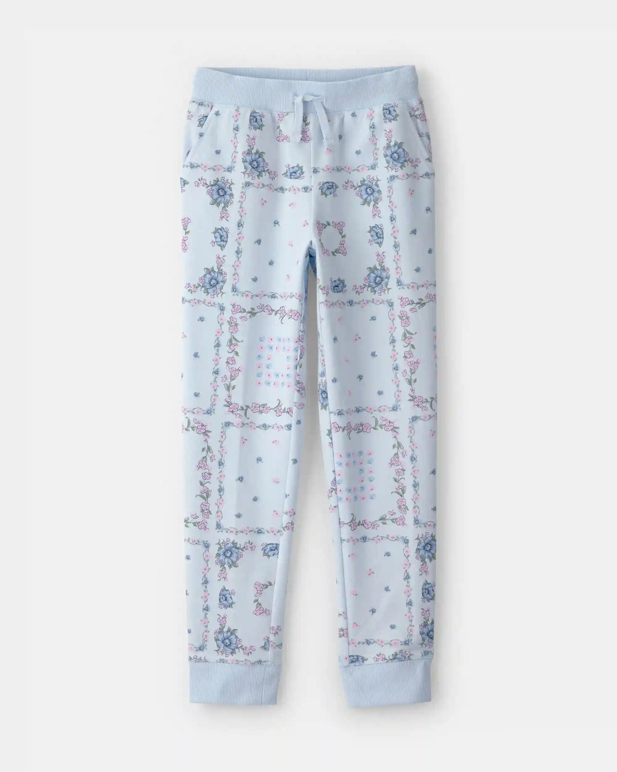 Girls Floral Drawstring Knit Joggers - Blue