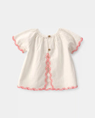 Baby Girl 2-Piece Linen-like Short-Sleeve Outfit Set - Cream