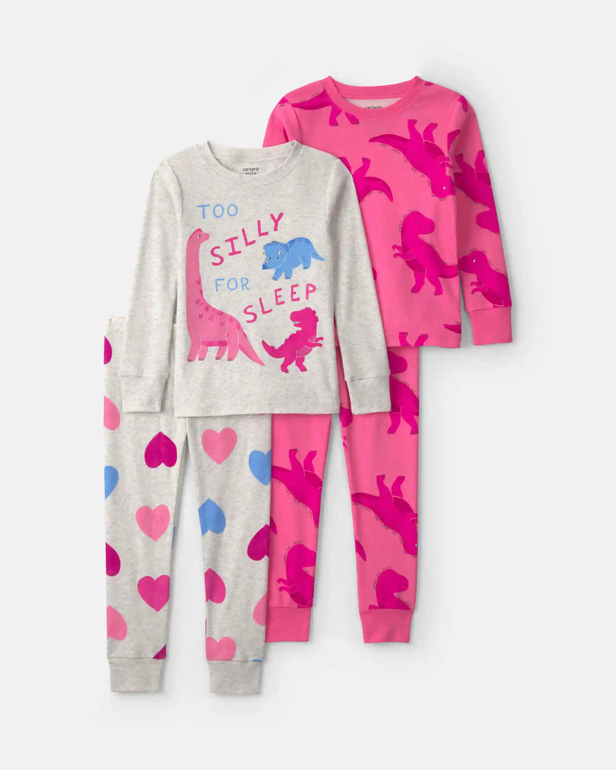 Baby Girl 4-Piece Dino Heart Cotton Snug Fit Pajama Set - Pink
