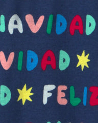 Baby 1-Piece 'Feliz Navidad' Christmas 100% Cotton Snug Fit Footed Pajama - Navy Blue