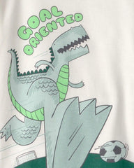 Toddler Boy Soccer Dino 100% Cotton Short-Sleeve Snug Fit 4-Piece Pajama Set - Green