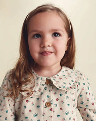 Toddler Girl Floral Collared Corduroy Long-Sleeve Dress - Cream