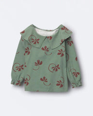 Toddler Girl Peter Pan Collar Top in Floral Print - Sage