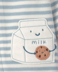 Baby Milk & Cookies Striped Fleece 2-Way Zip Sleep & Play Pajamas - Blue