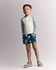 Toddler Boy Hang Out, Have Fun' Half-Zip Long-Sleeve Rashguard - Pale Blue/Cream