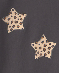 Toddler Girl Leopard Star Long-Sleeve Graphic Tee - Black