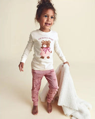 Toddler Girl 4-Piece Bear Varsity 100% Cotton Snug Fit Pajama Set - Pink/Cream