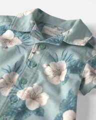 Baby Boy 2-Piece Linen Top & Short Set Made with Organic Cotton in Blue Hibiscus