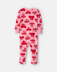Toddler Girl 1-Piece Bows DreamPlush Snug Fit Footed Pajama - Pink