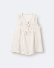 Toddler Girl Sleeveless Bow Top in Rainbow Print - Cream