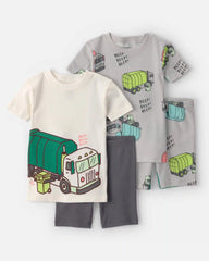 Baby Boy 4-Piece Trash Truck 100% Cotton Short-Sleeve Snug Fit Pajama Set