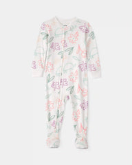 Baby Girl Floral 100% Cotton Snug Fit 1-Piece Pajama - White