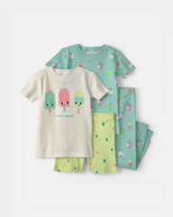 Toddler Girl 'Sweet Squad' Popsicle 100% Cotton 4-Piece Pajama Set - Blue/Green