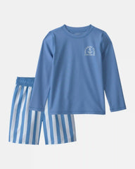 Boys 2-Piece Anchor Rashguard & Swim Trunk Set - Blue