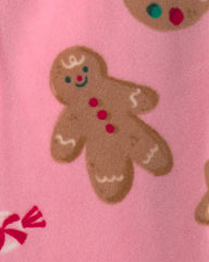 Baby Girl Christmas Gingerbread 2-Way Zip DreamPlush Sleep & Play Pajamas - Pink