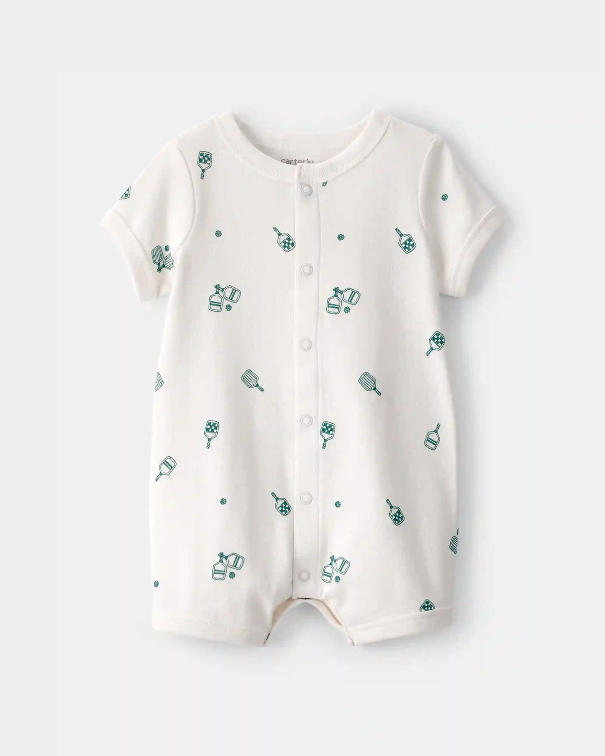 Baby Pickleball Short-Sleeve Romper - White