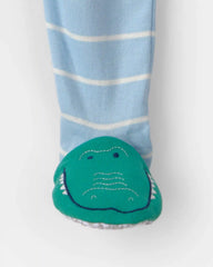 Baby Alligator Striped 100% Cotton Snug Fit 1-Piece Pajama - Blue