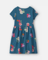Girls Floral Short-Sleeve Dress - Navy Blue