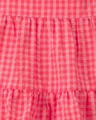 Baby Girl Gingham Sleeveless Dress - Coral