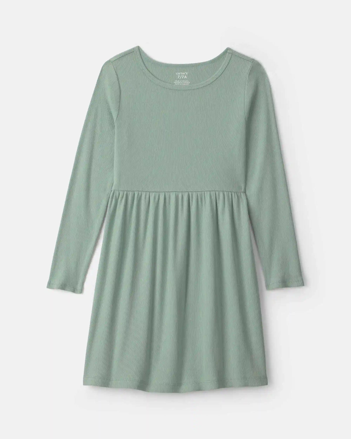 Girls Rib Long-Sleeve Dress - Green
