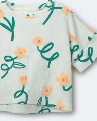 Toddler Girl High-Low Dolman Tee in Floral Print - Light Green