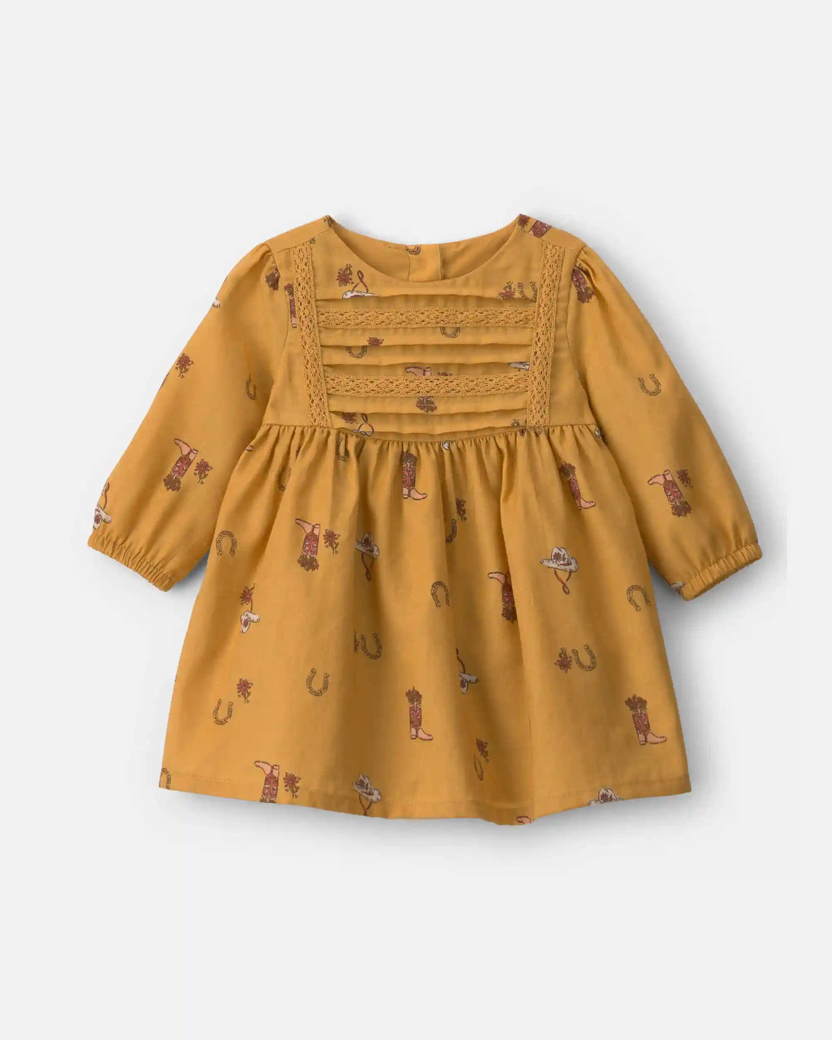 Baby Girl Horseshoe Twill Long-Sleeve Dress - Khaki