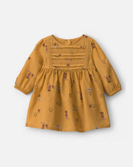 Baby Girl Horseshoe Twill Long-Sleeve Dress - Khaki