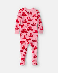 Baby Girl 1-Piece Bows 2-Way Zip DreamPlush Snug Fit Footed Pajama - Pink