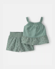 Baby Girl 2-Piece Eyelet Tank Top & Short Set - Green