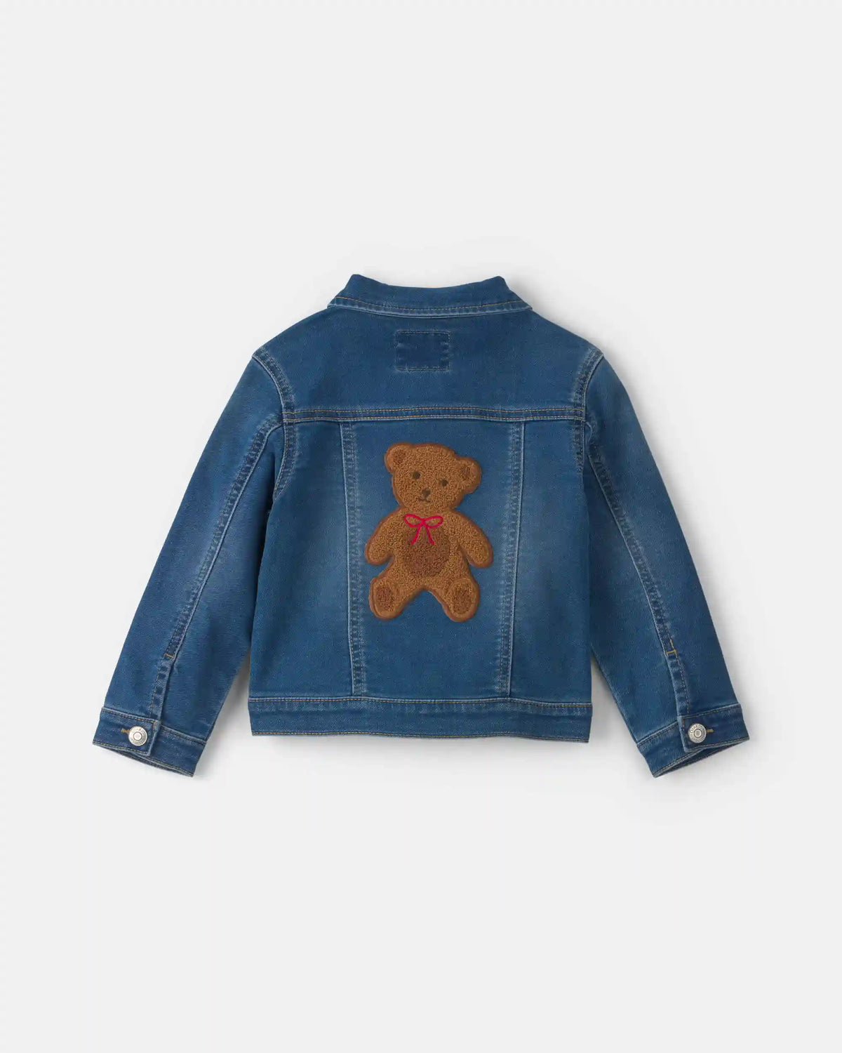 Toddler Girl Bear Denim Jacket - Medium Wash
