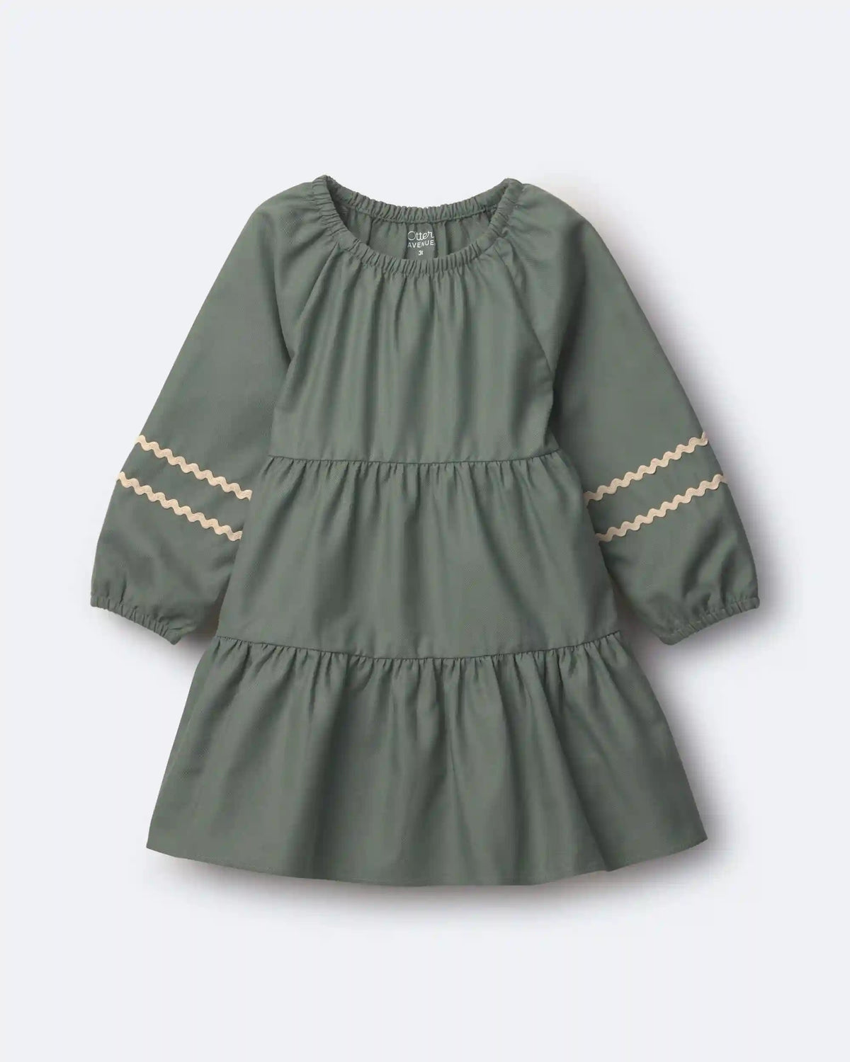 Toddler Girl Rick-Rack Long-Sleeve Tiered Dress - Olive