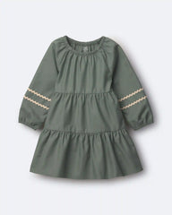 Toddler Girl Rick-Rack Long-Sleeve Tiered Dress - Olive