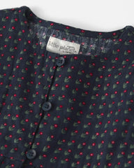 Toddler Girl Organic Cotton Dobby Dress in Navy Floral