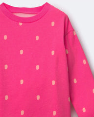 Toddler Girl Long-Sleeve Relaxed Tee in Polka Dot Print - Pink