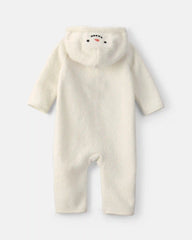 Baby Snowman Fleece Long-Sleeve Jumpsuit - Cream