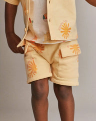 Toddler Boy French Terry Cargo Shorts in Sunny Life Print - Yellow