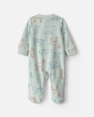 Baby Boy Safari Fleece 2-Way Zip Sleep & Play Pajamas - Green