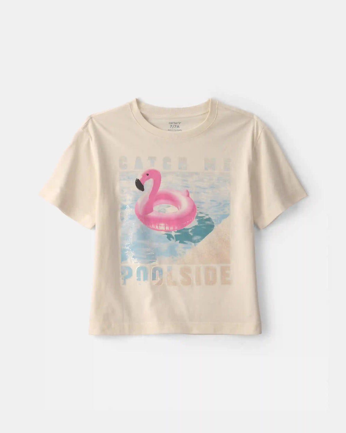 Girls 'Catch Me Poolside' Flamingo Oversized Graphic Tee - Cream