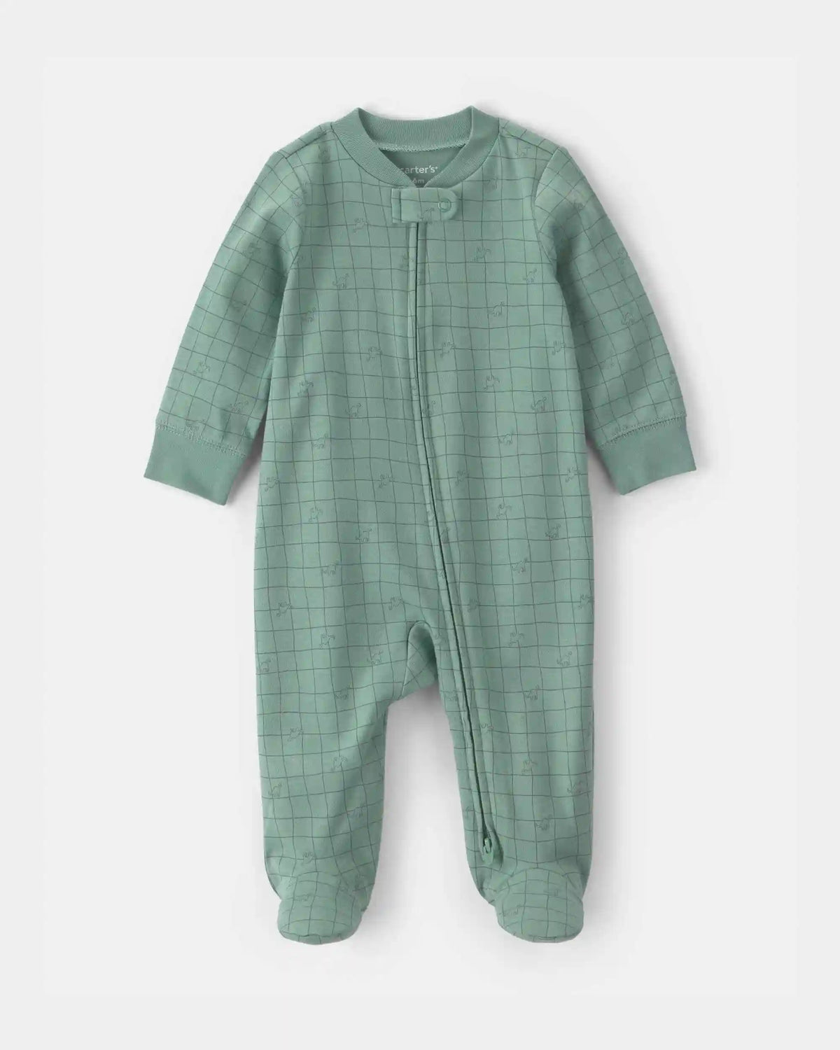 Baby Boy Dinosaur 100% Cotton 2-Way Zip Sleep & Play Pajamas - Green