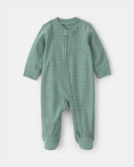 Baby Boy Dinosaur 100% Cotton 2-Way Zip Sleep & Play Pajamas - Green