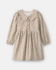 Girls Floral Collared Corduroy Dress - Cream