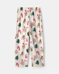 Kids Christmas Icon Fleece Loose Fit Pajama Bottoms - Cream