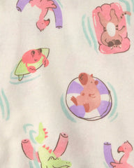 Toddler Girl Pool Party 100% Cotton 4-Piece Pajama Set - Pink/Ivory