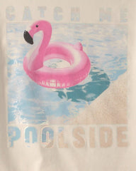 Girls 'Catch Me Poolside' Flamingo Oversized Graphic Tee - Cream
